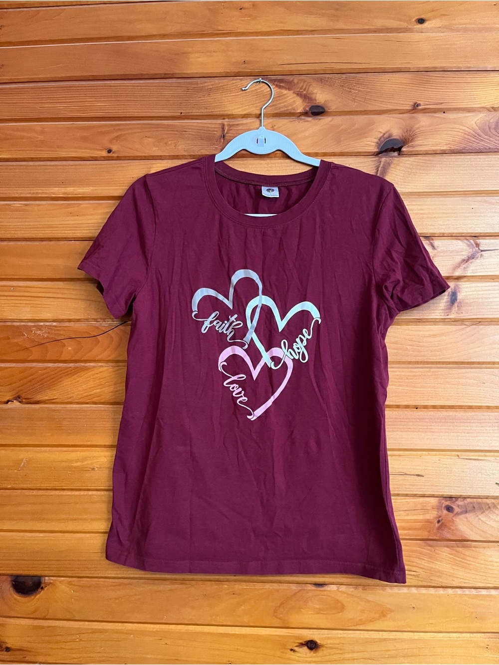 YoungLA Burgundy Short Sleeve Tee with Silver/Pink Heart Graphic